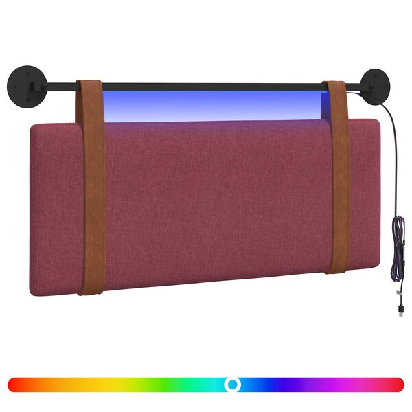 vidaXL Tête de lit suspendue Avec lumière LED Bordeaux PU antique