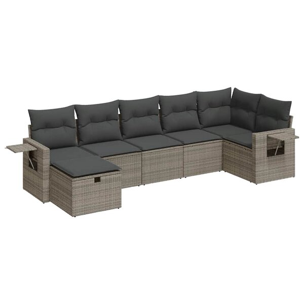 vidaXL Salon de jardin avec coussins 7 Pièces gris résine tressée