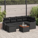 Salon de jardin 7 pièces avec coussins en rattan noir et acacia