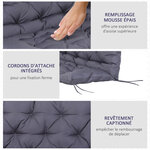 Coussin matelas assise dossier pour banc de jardin balancelle canapé 2 places grand confort 120 x 110 x 12 cm gris