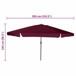 vidaXL Parasol de jardin Rouge et Noir 395 x 395 x 245 cm