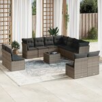 vidaXL Salon de jardin avec coussins 12 Pièces gris résine tressée