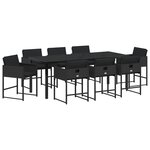 vidaXL Ensemble de dîner de jardin de 9 pièces avec coussins en rattan poly noir