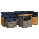 vidaXL Salon de jardin avec coussins 7 Pièces noir résine tressée acacia