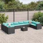 vidaXL Salon de jardin 11 Pièces avec coussins noir résine tressée