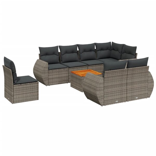 vidaXL Salon de jardin 9 Pièces avec coussins gris résine tressée