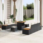 Set de canapé de jardin 8 pièces avec coussins noir rotin poly acacia