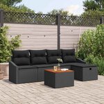 vidaXL Ensemble de canapé de jardin avec coussin 6 Pièces Noir Poly rotin