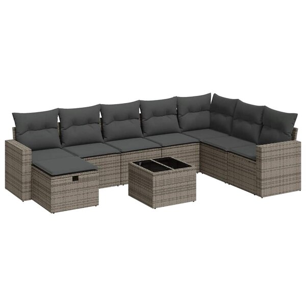 vidaXL Salon de jardin 9 Pièces avec coussins gris résine tressée