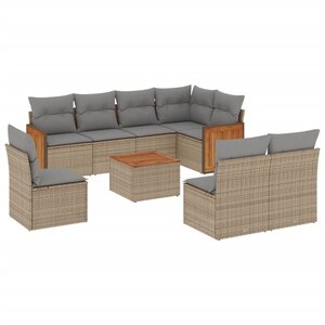 vidaXL Salon de jardin avec coussins 9 Pièces beige résine tressée