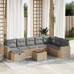 vidaXL Salon de jardin avec coussins 9 Pièces beige résine tressée