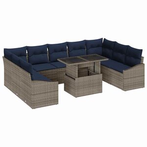 vidaXL Ensemble de Canapés avec coussin 10 Pièces Noir et Bleu polyrotin