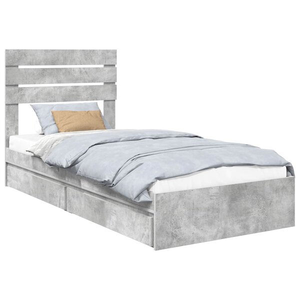 vidaXL Lit de Rangement Gris béton 75 x 190 cm Bois d'ingénierie