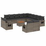 vidaXL Salon de jardin avec coussins 14 Pièces gris résine tressée