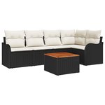 Ensemble de canapé de jardin de 6 pièces avec coussins noir poly rotin acacia