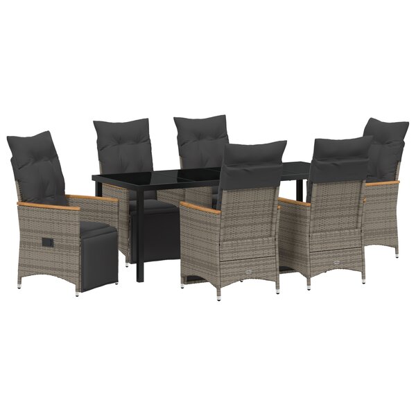 vidaXL Ensemble de Salle à Manger de Jardin de 7 Pièces avec Coussins Gris Poly Rattan