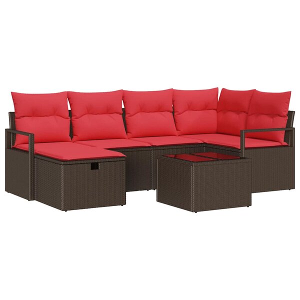 vidaXL Ensemble de Canapés 7 Pièces Marron et rouge polyrotin