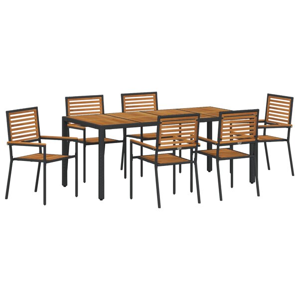 Ensemble de Salle à Manger de Jardin 7 Pièces en Poly Rattan Noir Acacia