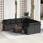 vidaXL Ensemble de Canapés de Jardin 9 pièces avec Coussins Noir Rattan Synthétique