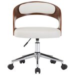 Chaise fauteuil siège pivotante de bureau informatique étude bois courbé et similicuir blanc 02_0024081