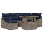 vidaXL Ensemble de canapé de jardin avec coussin 7 Pièces Gris et marine