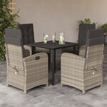 vidaXL Ensemble à manger de jardin et coussins 5 Pièces gris clair rotin