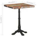 vidaXL Table de bistro 60x60x76 cm Bois massif de récupération