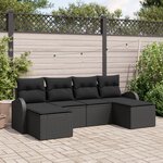 Ensemble de Canapé de Jardin 6 pièces avec Coussins en Poly Rattan Noir