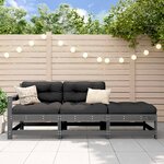 vidaXL Salon de jardin 3 Pièces avec coussins gris bois massif