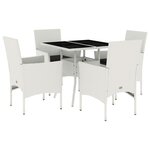 vidaXL Ensemble à manger de jardin et coussins 5 Pièces blanc rotin verre