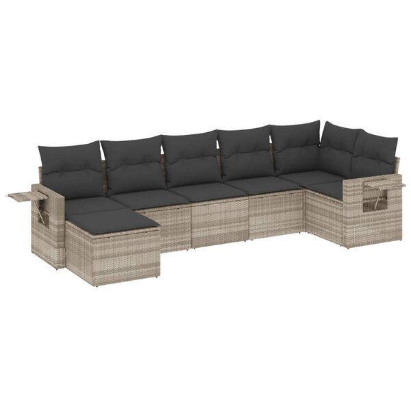 vidaXL Salon de jardin avec coussins 7 Pièces gris clair résine tressée