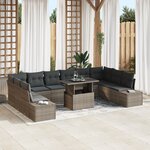 vidaXL Ensemble de canapé de jardin 11 pièces avec coussins gris en poly rotin