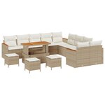 Ensemble de Canapés de Jardin de 14 Pièces avec Coussins Beige Rattan Polyéthylène Acacia