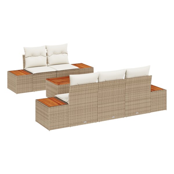 vidaXL Ensemble Canapé de Jardin de 6 Pièces avec Coussins Beige en Rattan Poly