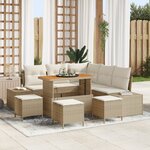 Ensemble de canapé de jardin vidaXL 9 pièces avec coussins Beige Poly Rattan Acacia