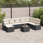 vidaXL Ensemble de canapé de jardin avec coussin 9 Pièces Noir et crème