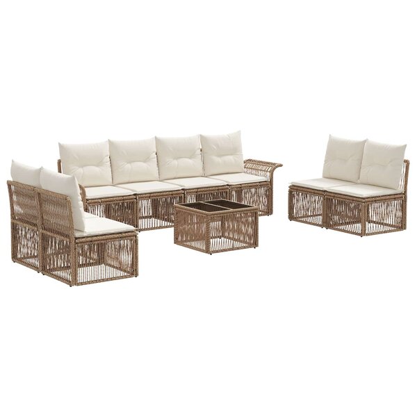 vidaXL Ensemble de canapé de jardin 9 Pièces Beige polyrotin