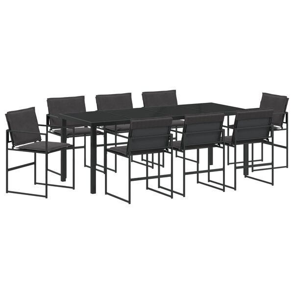 vidaXL Ensemble de Salle à Manger de Jardin en 9 Pièces avec Coussins Noir Textilène et Acier