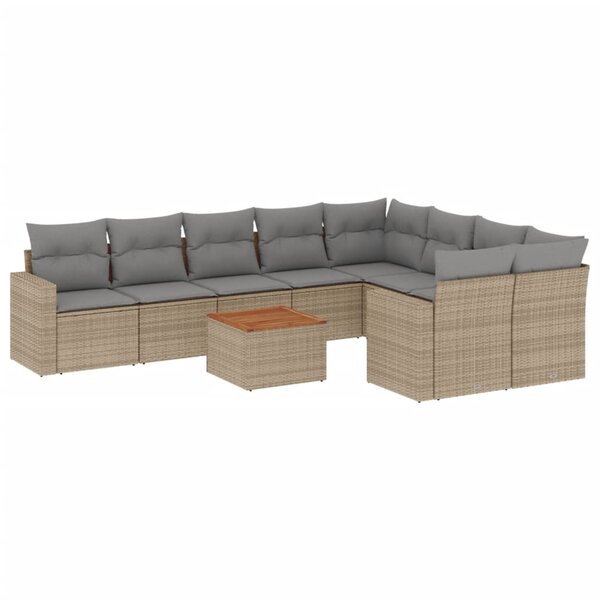 vidaXL Salon de jardin et coussins 10 Pièces mélange beige résine tressée