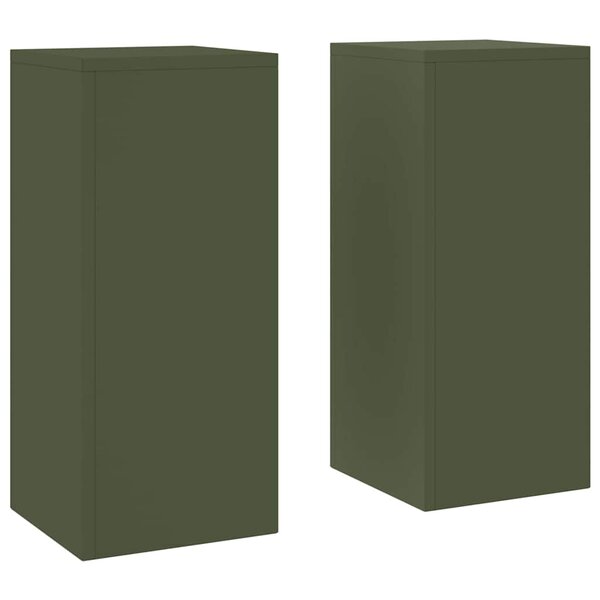 vidaXL Supports pour plantes 2 Pièces Vert olive 24 x 24 x 55 cm Acier