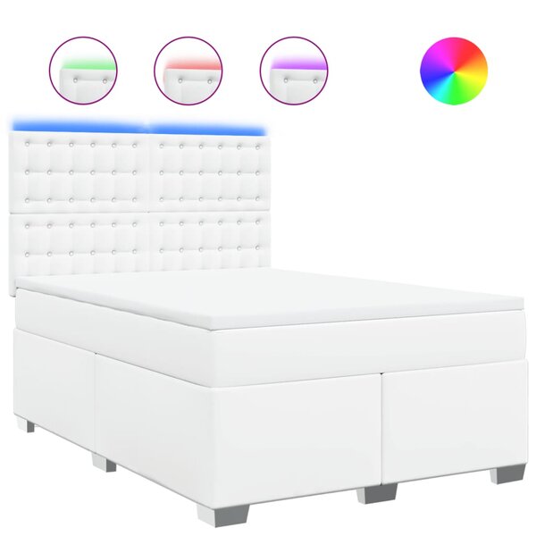 vidaXL Sommier à lattes de lit avec matelas Blanc 160x200cm Similicuir
