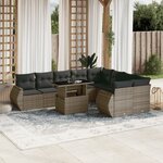 vidaXL Salon de jardin avec coussins 10 Pièces gris résine tressée