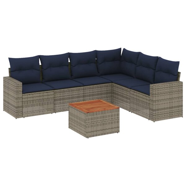 vidaXL Salon de jardin 7 Pièces avec coussins gris résine tressée