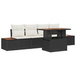 Ensemble de canapé de jardin 5 pièces avec coussins noir  rotin poly