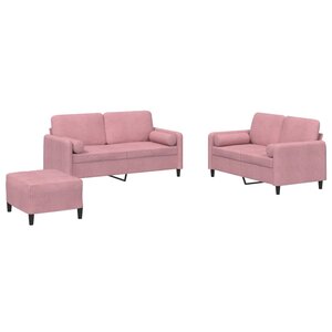 vidaXL Ensemble de canapés 3 Pièces avec coussins rose velours