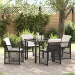 Ensemble salle à manger jardin 5 pièces avec coussins poly rotin noir