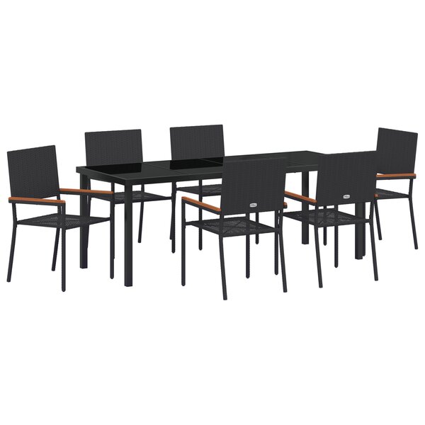 vidaXL Ensemble de Salle à Manger de Jardin 7 Pièces Noir Poly Rattan