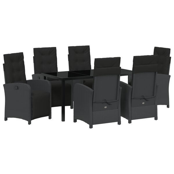Ensemble de repas de jardin 7 pièces avec coussins en rotin poly noir vidaXL