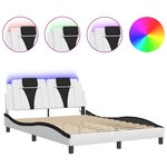 vidaXL Cadre de lit avec lumières LED blanc noir 140x200 cm similicuir