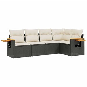 vidaXL Salon de jardin 5 Pièces avec coussins noir résine tressée